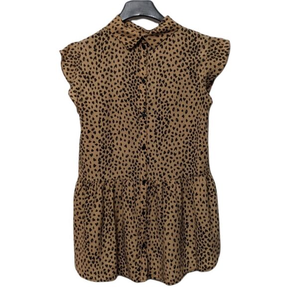 DOE & RAE Leopard Button Back Peplum Ruffle Top S - Picture 4 of 6